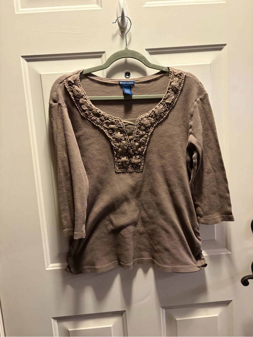 Northcrest Taupe Crochet-Trim Scoop Neck Tunic